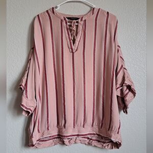 Marc New York Pink Red Striped Dolman Sleeve V-neck Blouse Size XL